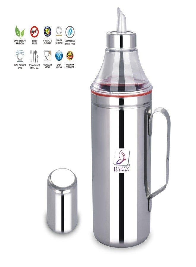 DARAZ موزع زيت داراز من الفولاذ المقاوم للصدأ سعة 1 لتر | وعاء زيت | صبّاب زيت | إبريق زيت | علبة زيت | زجاجة زيت بمقبض، طقم من قطعة واحدة، فضي اللون - Image 2